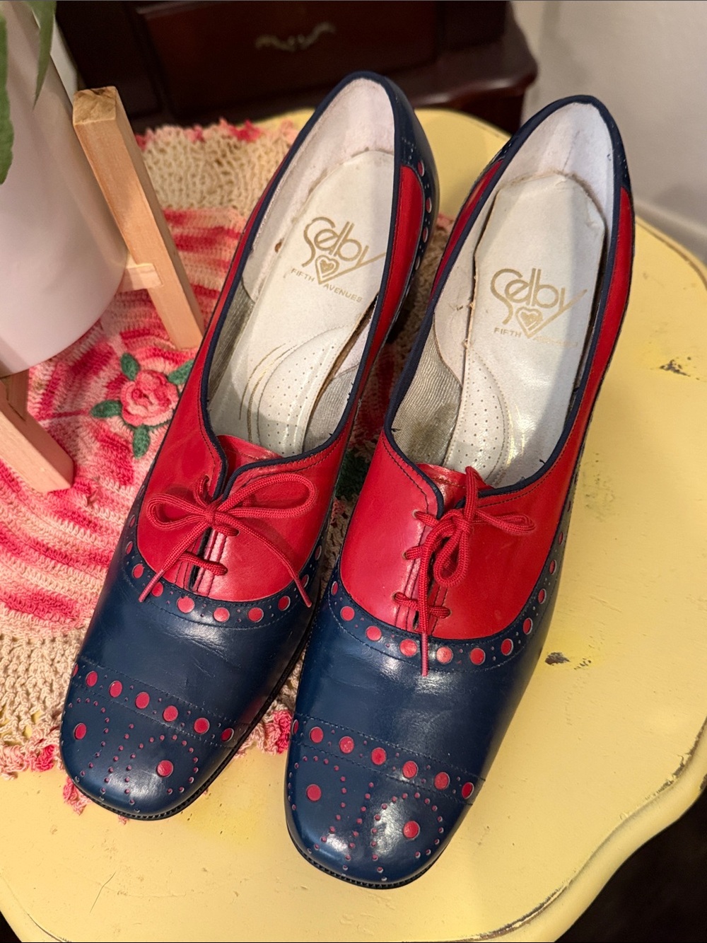 🏁🏁🏁BOGOHO🏁🏁🏁Selby Navy and Red Two-Tone Lace-Up Oxfords-9.5AAA